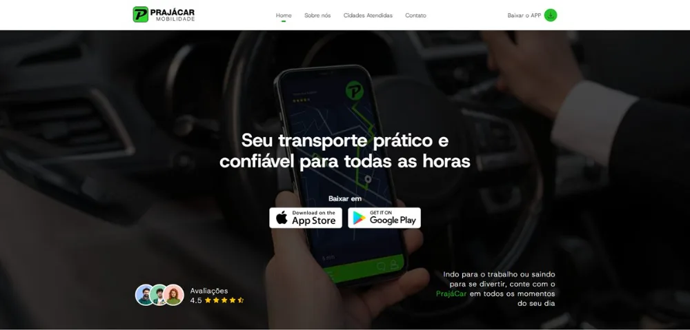 PrajáCar — landing page para una app de transporte, diseñada y desarrollada por Afterdiv